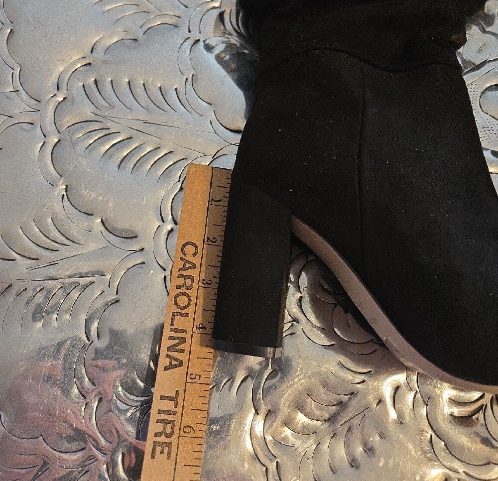 Nine West Black Suede-Look Slouch Block Heel Mid-Calf Boots - Picture 3 of 9